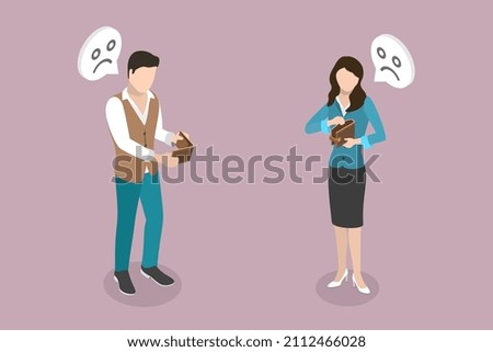 3D Isometric Flat Vector Conceptual Illustration of Persons With Empty Wallet, Financial Problems, Unemployment or Bankruptcy