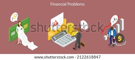 3D Isometric Flat Vector Conceptual Illustration of Financial Problems, Business Crisis and Bankruptcy