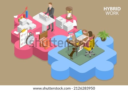 3D Isometric Flat Vector Conceptual Illustration of Hybrid Work, Workspace Location Choice, Remote job