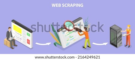 3D Isometric Flat Vector Conceptual Illustration of Web Scraping, Automatic Network Content Collection