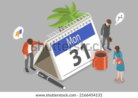 3D Isometric Flat Vector Conceptual Illustration of Monday Low Employee Morale, Tired Unhappy Office Workers