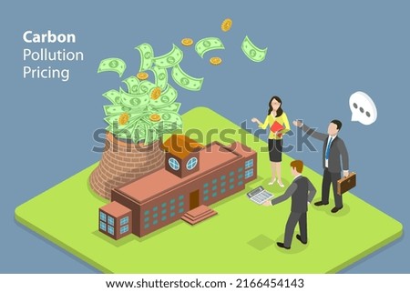 3D Isometric Flat Vector Conceptual Illustration of Carbon Pollution Pricing, CO2 Emissions Fee Trading