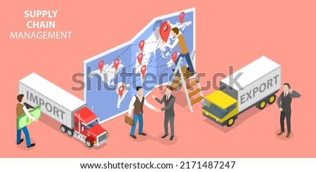 3D Isometric Flat Vector Conceptual Illustration of Supply Chain Management, Goods Import and Export