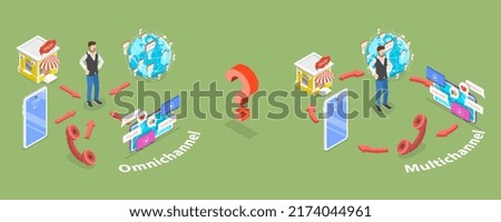 3D Isometric Flat Vector Conceptual Illustration of Omnichannel Vs Multichannel, Digital Marketing and Online Shopping