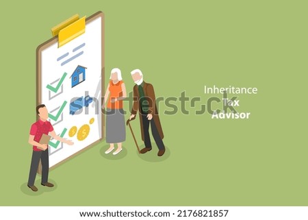 3D Isometric Flat Vector Conceptual Illustration of Inheritance Tax Advisor, Testament Signing