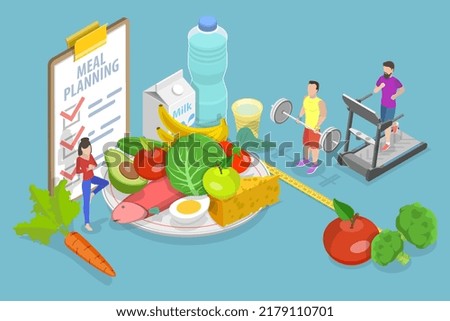 3D Isometric Flat Vector Conceptual Illustration of Meal Planning, Individual Dietary Service
