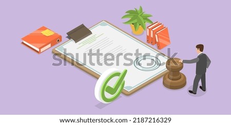 3D Isometric Flat Vector Conceptual Illustration of Document Approval, Approved Application