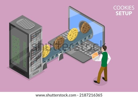 3D Isometric Flat Vector Conceptual Illustration of Cookies Setup, Online Behavior Monitoring