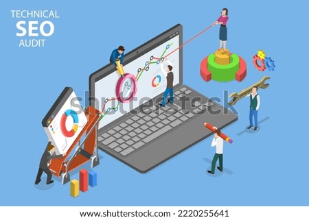 3D Isometric Flat Vector Conceptual Illustration of SEO Audit, Technical Report