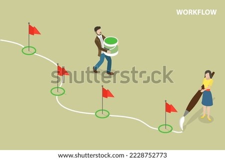 3D Isometric Flat Vector Conceptual Illustration of Workflow, Project Roadmap or Action Plan
