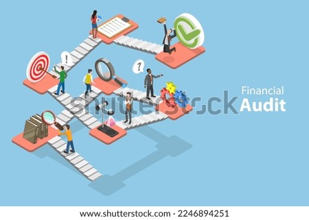 3D Isometric Flat Vector Conceptual Illustration of Business Audit, Financial Review