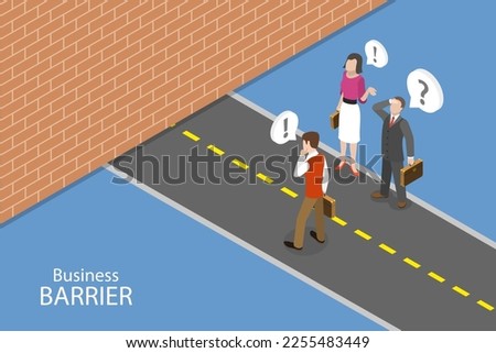 3D Isometric Flat Vector Conceptual Illustration of Business Barrier or Blocker, Avoiding or Overcoming Obstacles