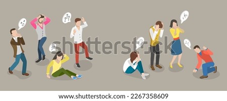 3D Isometric Flat Vector Conceptual Illustration of Shocked, Frightened, Scared Character, Emotional Gesturing People
