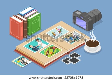 3D Isometric Flat Vector Conceptual Illustration of Photo Album, Happy Memory and Lifestyle