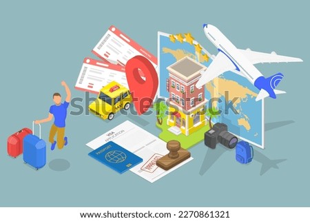 3D Isometric Flat Vector Conceptual Illustration of Visa Application Approving, Traveling Abroad