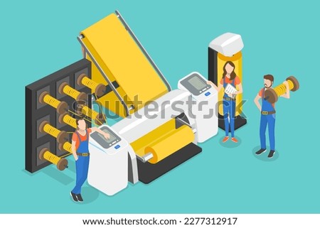 3D Isometric Flat Vector Conceptual Illustration of Fabric Production Factory, Textile Machinery Manufacture