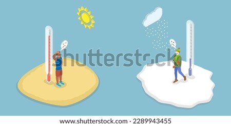3D Isometric Flat Vector Conceptual Illustration of Hot And Cold Weather, Winter and Summer Season Problem