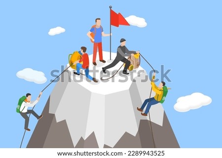 3D Isometric Flat Vector Conceptual Illustration of Mountaineer, Mountain Climbers, Outdoor Activities