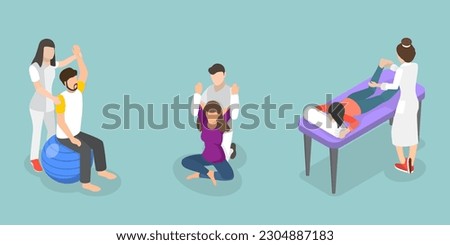 3D Isometric Flat Vector Conceptual Illustration of Physiotherapist, Massage Therapists at Work