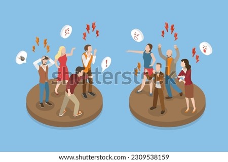 3D Isometric Flat Vector Conceptual Illustration of Angry Characters, Aggressive People Yelling at Each Other