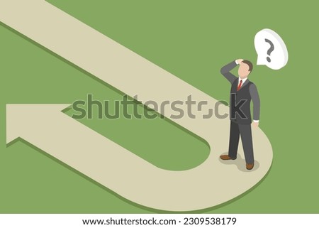 3D Isometric Flat Vector Conceptual Illustration of Reverse Course, Puzzled Disappointed Entrepreneurs