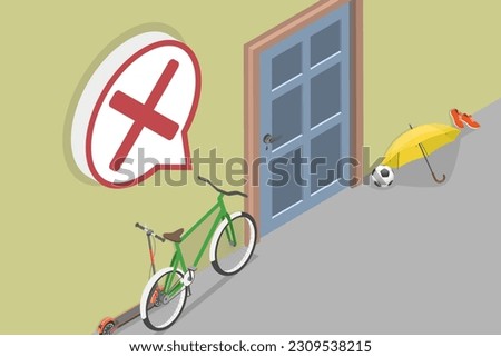 3D Isometric Flat Vector Conceptual Illustration of Personal Items In Corridor, Hallway Messy Interior