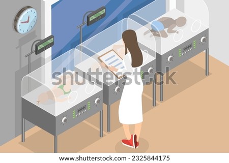 3D Isometric Flat Vector Conceptual Illustration of Neonatologist, Hospital Preterm Baby Incubator