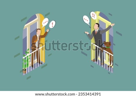 3D Isometric Flat Vector Conceptual Illustration of Dispute Between Neighbors, Neighbourhood Conflict