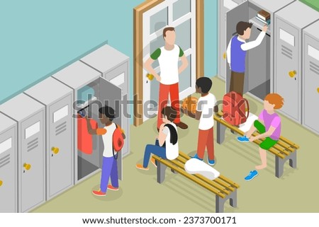 3D Isometric Flat Vector Conceptual Illustration of Locker Room in Gym