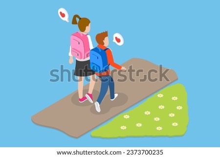 3D Isometric Flat Vector Conceptual Illustration of Two Children Characters