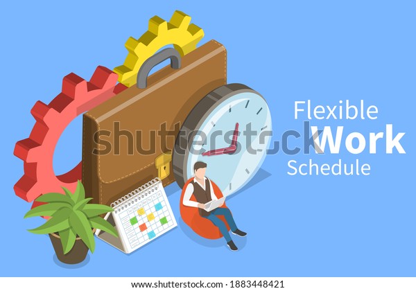 3D Isometric Flat Vector\
Conceptual Illustration of Flexible Work Schedule, Part-time\
Job.