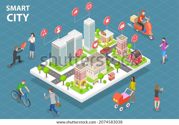 3D Isometric\
Flat Vector Conceptual Illustration of Smart City, Technologies of\
Future and Urban\
Innovations