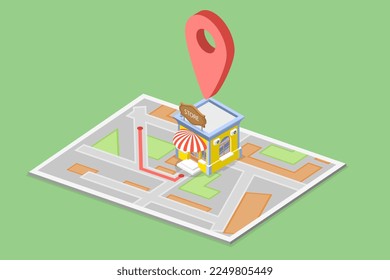 3D Isometric Flat Vector Icon of Store Location, GPS Navigating and Online Shop Search