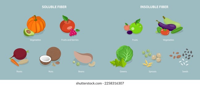 3D Isometric Flat Vector Icon of Fiber Sources, Nutrition and Healthy Eating