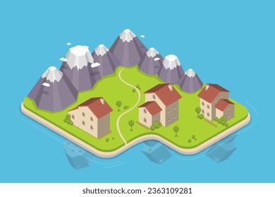 3D Isometric Flat Vector Icon of Mountain Nature