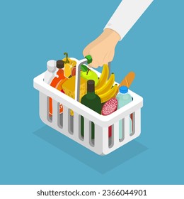 3D Isometric Flat Vector Icon of Grocery Basket