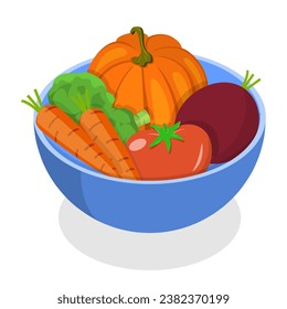 3D Isometric Flat Vector Icon of Vegetable Bowls Set. Item 1