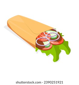 3D Isometric Flat Vector Icon of Shawarma Sandwich. Item 1