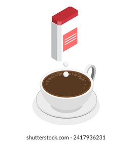 3D Isometric Flat Vector Icon of Sugar Packs Set, Disposable Packaging Bundle. Item 8
