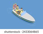 3D Isometric Flat Vector Illustration of Water Police, Coast Guard Ship