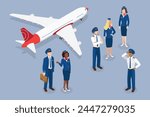 3D Isometric Flat Vector Illustration of Airplane Crew, Aircraft Staff