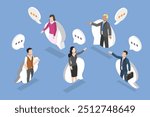 3D Isometric Flat Vector Illustration of Business Discussion, Coworkers Engaging in Dialog and Group Discussion