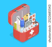 3D Isometric Flat Vector Illustration of First Aid, Emergency Medical Kit For Safety