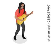 3D Isometric Flat Vector Illustration of Rock Musicians, Young Artists Playing Music Instruments. Item 9