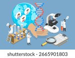 3D Isometric Flat Vector Illustration of Research and Science, DNA And Gene Mutations