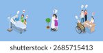 3D Isometric Flat Vector Illustration of Palliative Care, Elderly Caregiving