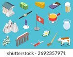 3D Isometric Flat Vector Illustration of Switzerland, Banner Design For Travelling Purposes
