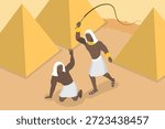 3D Isometric Flat Vector Illustration of Egypt Slavery, Enslaved In Ancient Egypt Depicted Biblically