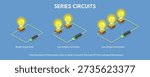 3D Isometric Flat Vector Illustration of Electrical Experiment, Serial Circuits, a Study In Electronics And Engineering
