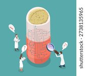 3D Isometric Flat Vector Illustration of Neuroscience, InnovativeBrain Pill Infused With Electronic Pattern In Neuroscience And Medical Technology